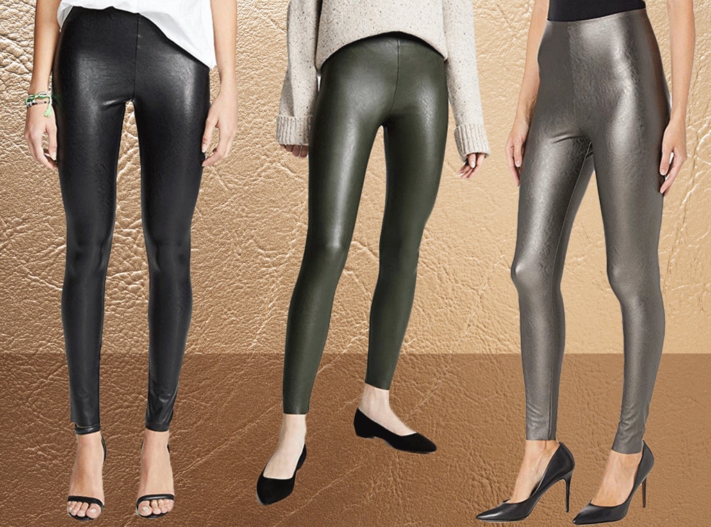 Gray faux top leather leggings